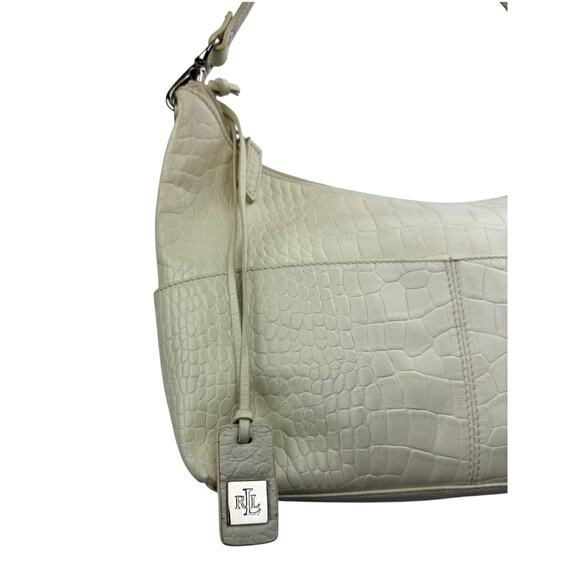 Y2K LAUREN RALPH LAUREN white crocodile leather small shoulder bag - Picture 2 of 7